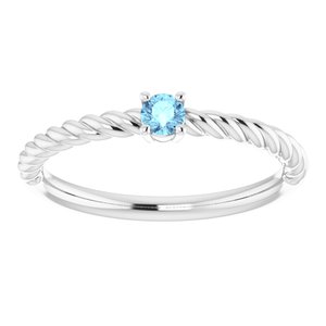 14K White 3 mm Natural Aquamarine Solitaire Rope Ring - BN & CO JEWELRY