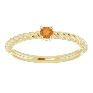 14K Yellow 3 mm Natural Citrine Solitaire Rope Ring - BN & CO JEWELRY