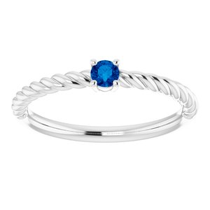 14K White 3 mm Lab-Grown Blue Sapphire Solitaire Rope Ring - BN & CO JEWELRY