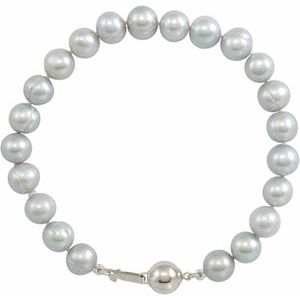 Sterling Silver Gray Cultured Freshwater Pearl 7 1/2" Bracelet - BN & CO JEWELRY