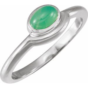 14K White Natural Green Chrysoprase Bezel-Set Cabochon Ring - BN & CO JEWELRY