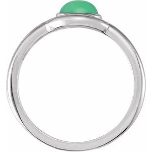 14K White Natural Green Chrysoprase Bezel-Set Cabochon Ring - BN & CO JEWELRY