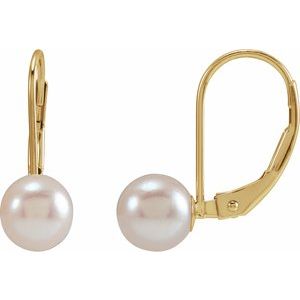 14K Yellow 6 mm Round Akoya Cultured Pearl Lever Back Earrings - BN & CO JEWELRY