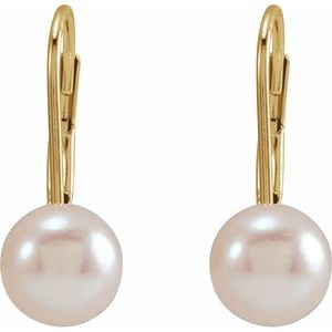 14K Yellow 6 mm Round Akoya Cultured Pearl Lever Back Earrings - BN & CO JEWELRY