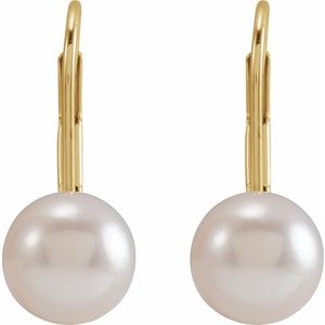 14K Yellow 7 mm Round Akoya Cultured Pearl Lever Back Earrings - BN & CO JEWELRY