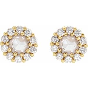 14K Yellow 1/2 CTW Rose-Cut Natural Diamond Halo-Style Earrings - BN & CO JEWELRY