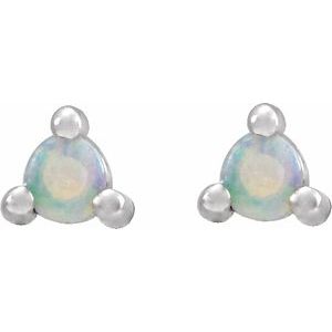14K White 3 mm Round Natural White Opal Earrings - BN & CO JEWELRY