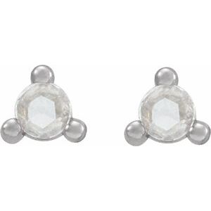 14K White .04 CTW Rose-Cut Natural Daimond Earrings - BN & CO JEWELRY