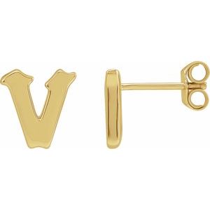 14K Yellow Single Gothic Initial V Earring - BN & CO JEWELRY