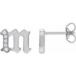 14K White .03 CTW Diamond Single Gothic Initial M Earring - BN & CO JEWELRY