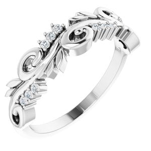 14K White .08 CTW Natural Diamond Floral Anniversary Band - BN & CO JEWELRY