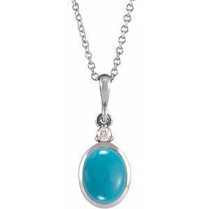 Sterling Silver 6x4 mm Natural Turquoise & .015 CT Natural Diamond 16-18" Necklace - BN & CO JEWELRY