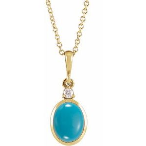 14K Yellow 6x4 mm Natural Turquoise & .015 CT Natural Diamond 16-18" Necklace - BN & CO JEWELRY