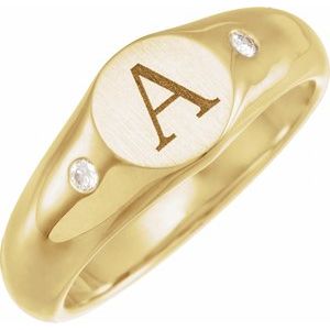 14K Yellow .06 CTW Natural Diamond 8.6 mm Round Signet Ring - BN & CO JEWELRY