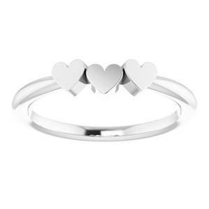 14K White 3-Heart Family Engravable Ring - BN & CO JEWELRY
