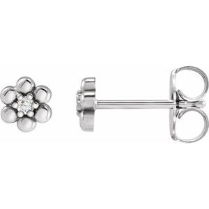 14K White .03 CTW Natural Diamond Beaded Daisy Earrings - BN & CO JEWELRY