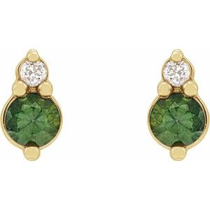 14K Yellow Natural Green Sapphire & .03 Natural Diamond Earrings - BN & CO JEWELRY