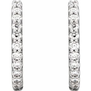 14K White 14 mm 3/8 CTW Natural Diamond Huggie Hoop Earrings - BN & CO JEWELRY