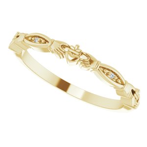 14K Yellow Natural Diamond Claddagh Ring - BN & CO JEWELRY