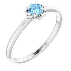 14K White Natural Aquamarine Solitaire Rope Ring - BN & CO JEWELRY
