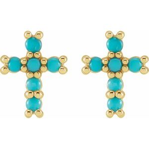 14K Yellow Natural Turquoise Cross Earrings - BN & CO JEWELRY