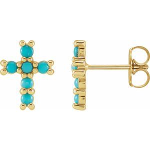 14K Yellow Natural Turquoise Cross Earrings - BN & CO JEWELRY