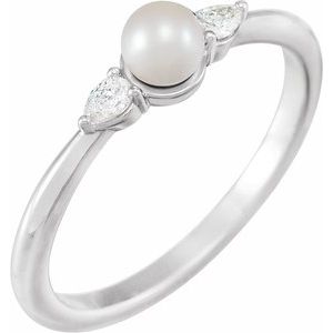 14K White Cultured White Akoya Pearl & 1/10 CTW Natural Diamond Ring - BN & CO JEWELRY