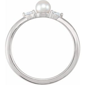 14K White Cultured White Akoya Pearl & 1/10 CTW Natural Diamond Ring - BN & CO JEWELRY