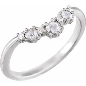 14K White 1/5 CTW Natural Rose-Cut Diamond & Faceted Contour Band - BN & CO JEWELRY