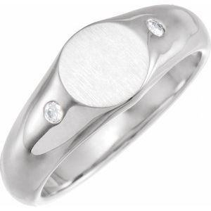 14K White .06 CTW Natural Diamond 8.6 mm Round Signet Ring - BN & CO JEWELRY