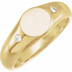 14K Yellow .06 CTW Natural Diamond 8.6 mm Round Signet Ring - BN & CO JEWELRY