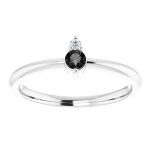 Sterling Silver Natural Black Onyx & .015 CT Natural Diamond Ring - BN & CO JEWELRY