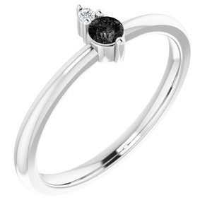 14K White Natural Black Onyx & .015 CT Natural Diamond Ring - BN & CO JEWELRY
