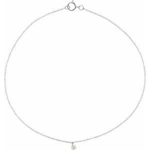 14K White 1/6 CT Drilled Natural Diamond Solitaire 8-9" Anklet - BN & CO JEWELRY