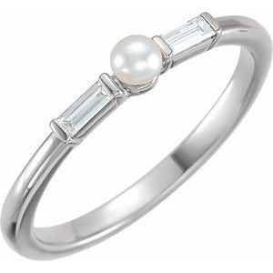 14K White Cultured Seed Pearl & 1/8 CTW Natural Diamond Ring - BN & CO JEWELRY