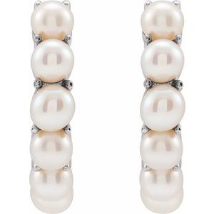 14K White Cultured Freshwater Pearl 15.5 mm Huggie Hoop Earrings - BN & CO JEWELRY