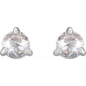 14K White 1/5 CTW Rose-Cut Natural Diamond 3-Prong Claw Earrings - BN & CO JEWELRY