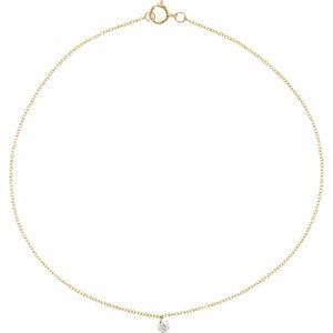 14K Yellow 1/6 CT Drilled Natural Diamond Solitaire 8-9" Anklet - BN & CO JEWELRY