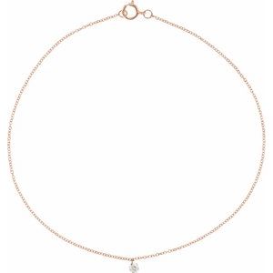 14K Rose 1/6 CT Drilled Natural Diamond Solitaire 8-9" Anklet - BN & CO JEWELRY