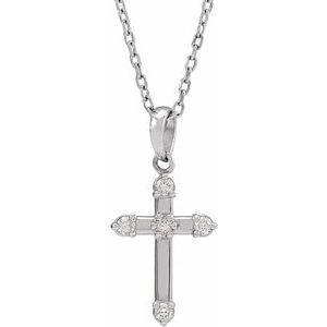 Sterling Silver .07 CTW Natural Diamond Cross 16-18" Necklace - BN & CO JEWELRY