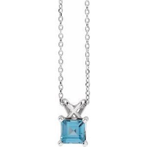 Sterling Silver 3.5x3.5 mm Square Natural London Blue Topaz 16-18" Necklace - BN & CO JEWELRY