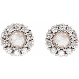 14K White 1/3 CTW Rose-Cut Natural Diamond Halo-Style Earrings - BN & CO JEWELRY