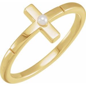 14K Yellow Cultured Akoya Pearl Sideways Cross Ring - BN & CO JEWELRY