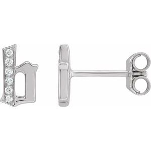 14K White .03 CTW Diamond Single Gothic Initial B Earring - BN & CO JEWELRY