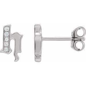 14K White .02 CTW Diamond Single Gothic Initial H Earring - BN & CO JEWELRY