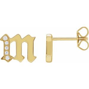 14K Yellow .03 CTW Diamond Single Gothic Initial M Earring - BN & CO JEWELRY