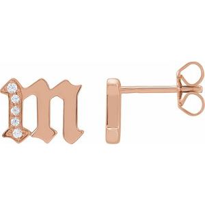 14K Rose .03 CTW Diamond Single Gothic Initial M Earring - BN & CO JEWELRY