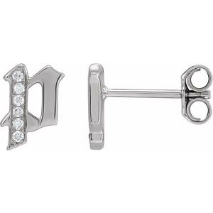 14K White .03 CTW Diamond Single Gothic Initial P Earring - BN & CO JEWELRY