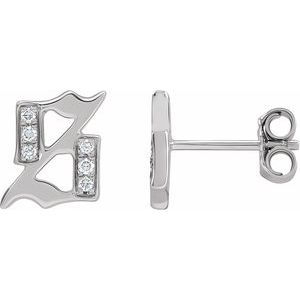14K White .03 CTW Diamond Single Gothic Initial S Earring - BN & CO JEWELRY