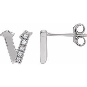 14K White .025 CTW Diamond Single Gothic Initial V Earring - BN & CO JEWELRY